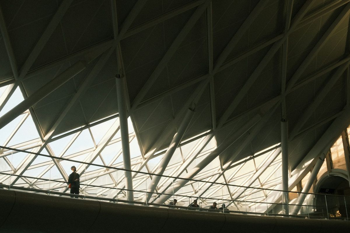 Fan-vaulted roof of the Kings Cross station departures concourse, London