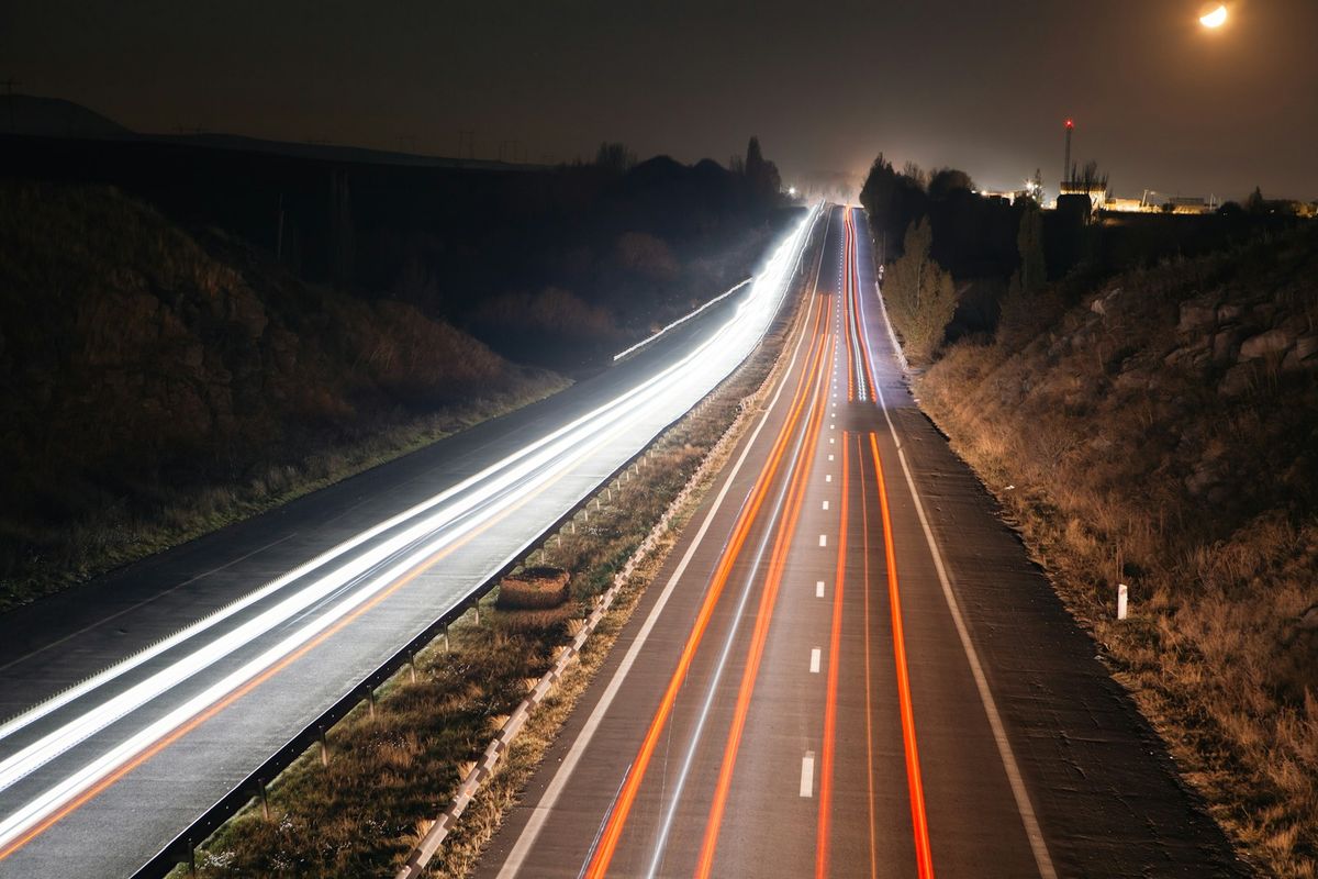 Motorway traffic light trails at night