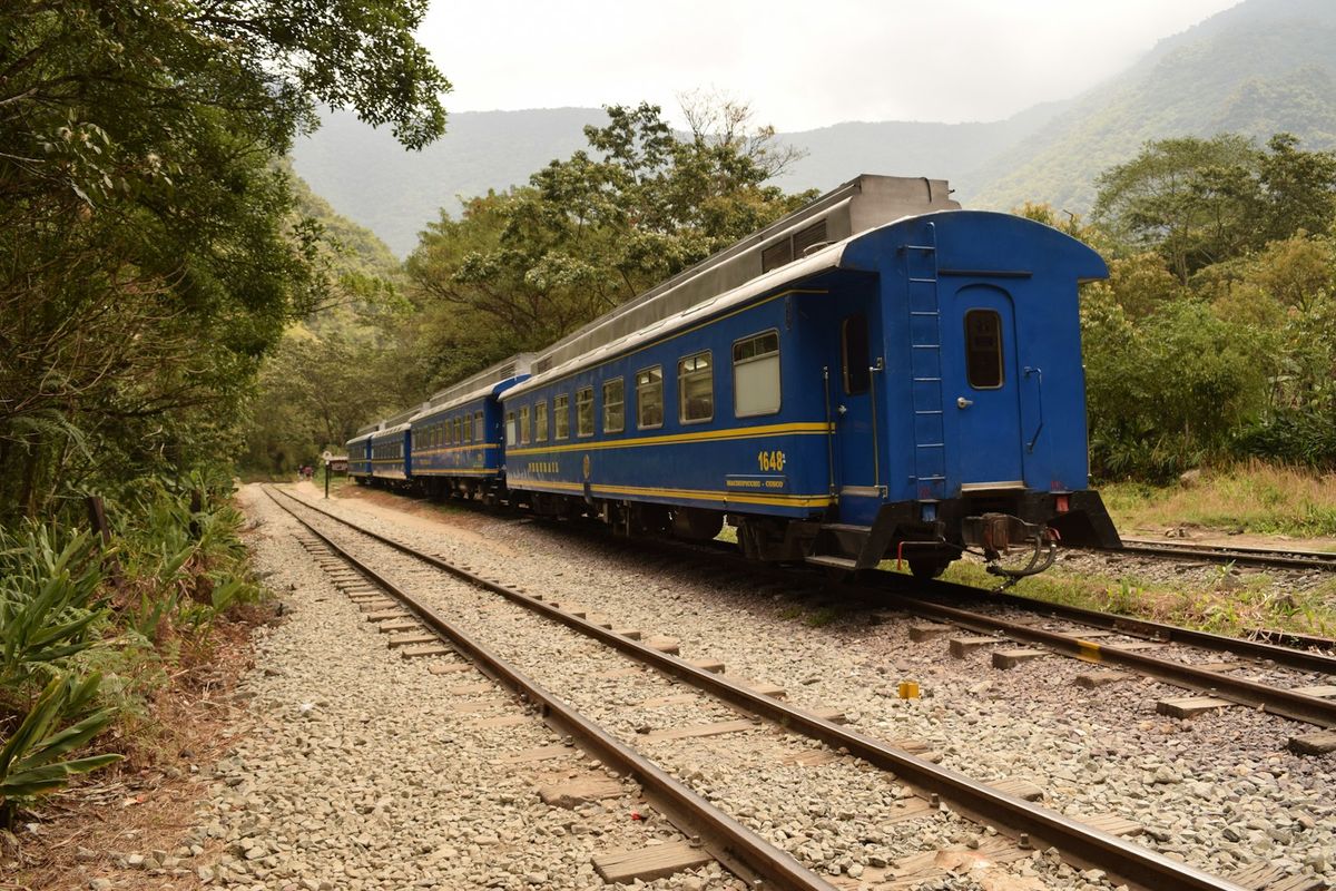 The train to Machu Picchu winding through the Peruvian mountains