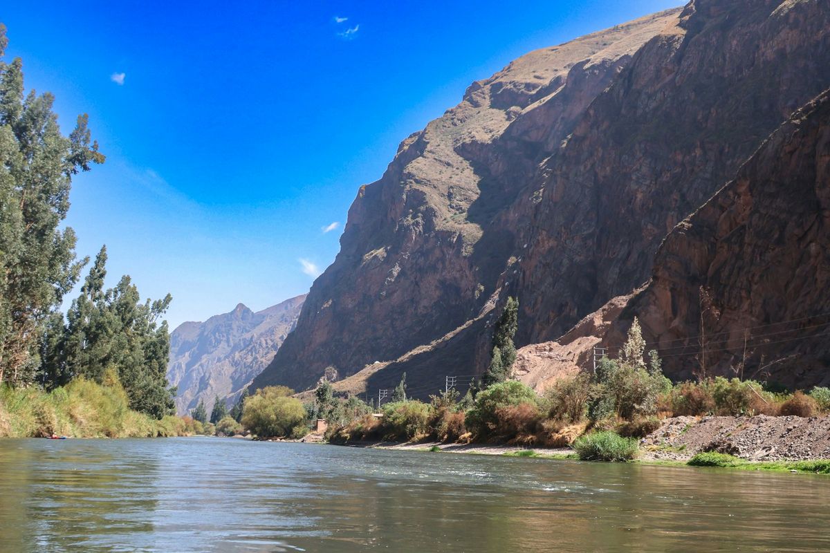 The Urubamba river winding through the Sacred Valley, Peru