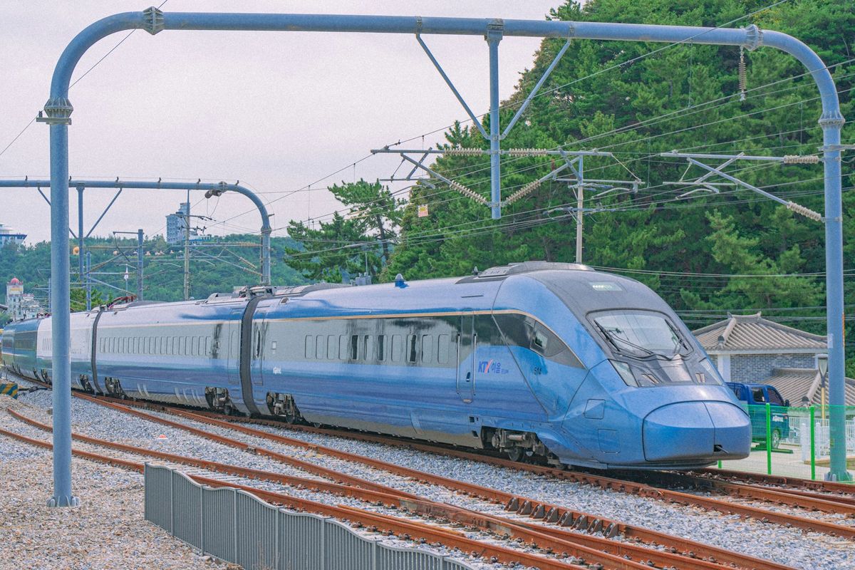 KTX high-speed train on railway tracks in South Korea