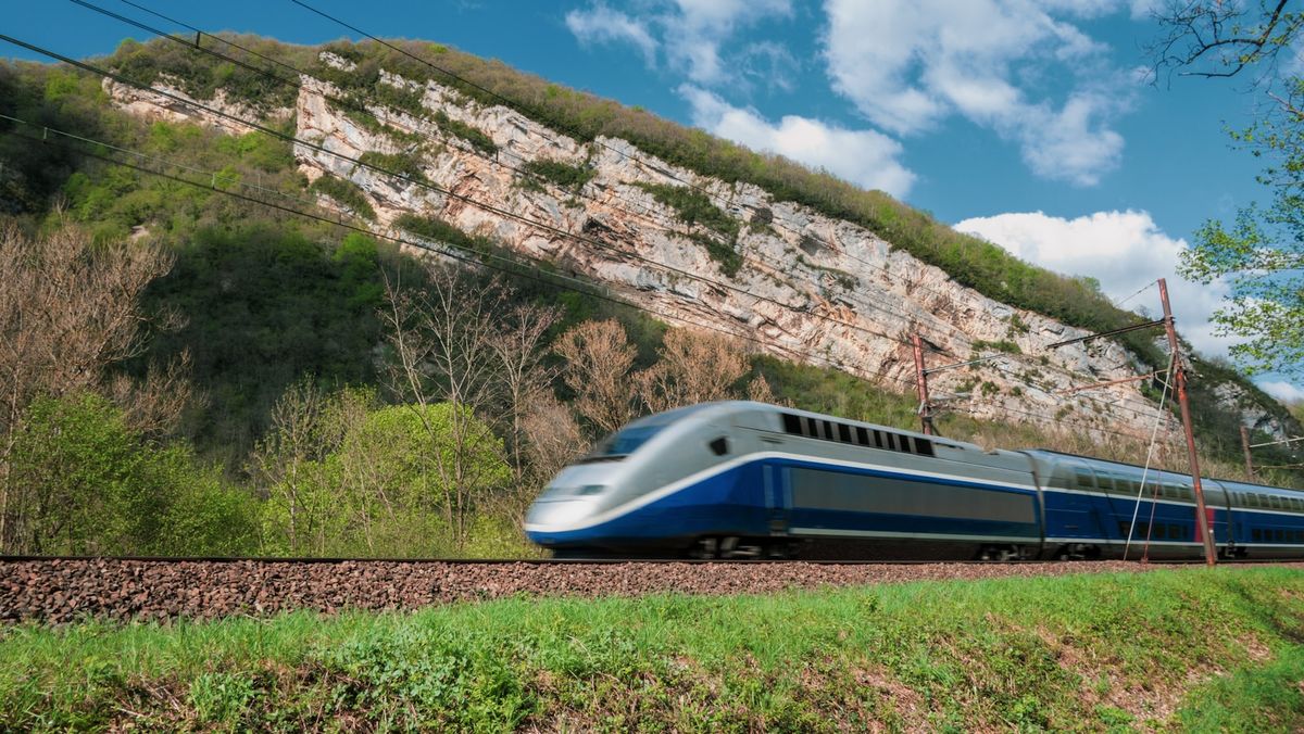 French TGV high-speed train on the tracks
