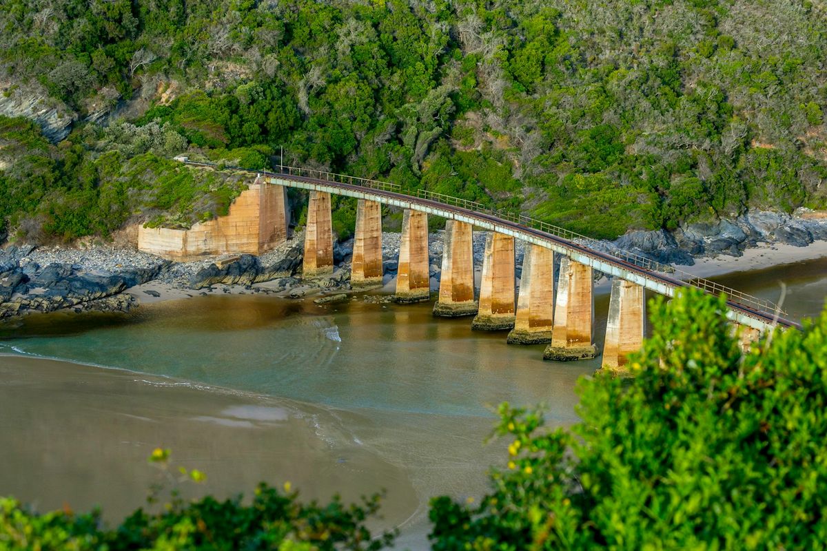 Railway bridge crossing a river along the South African coast