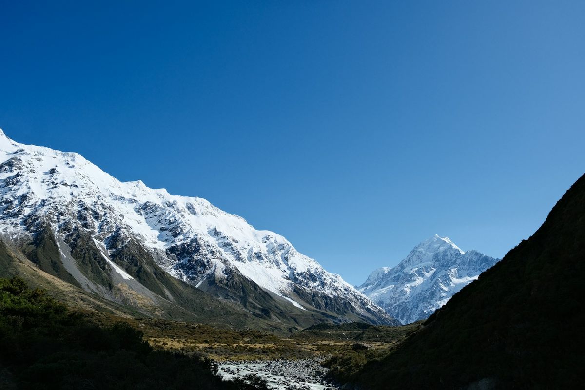 Mountain range with a river flowing through a New Zealand valley