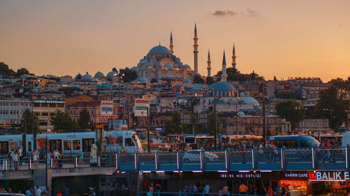 Istanbul city panorama with mosques and Bosphorus strait