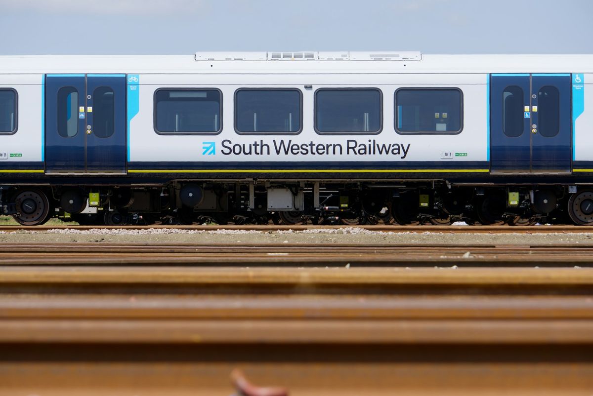 A South Western Railway train, a UK national rail operator