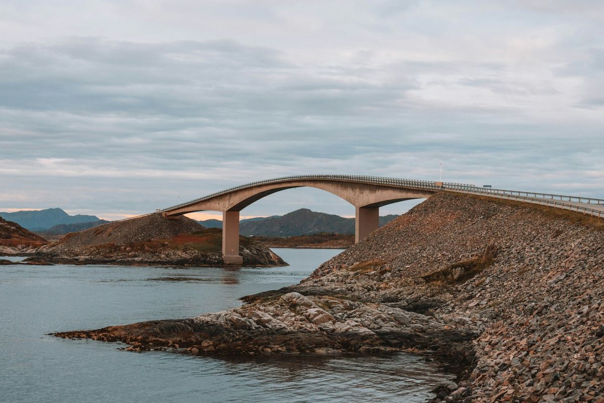 Curving bridge of the Atlantic Ocean Road crossing Norwegian sea