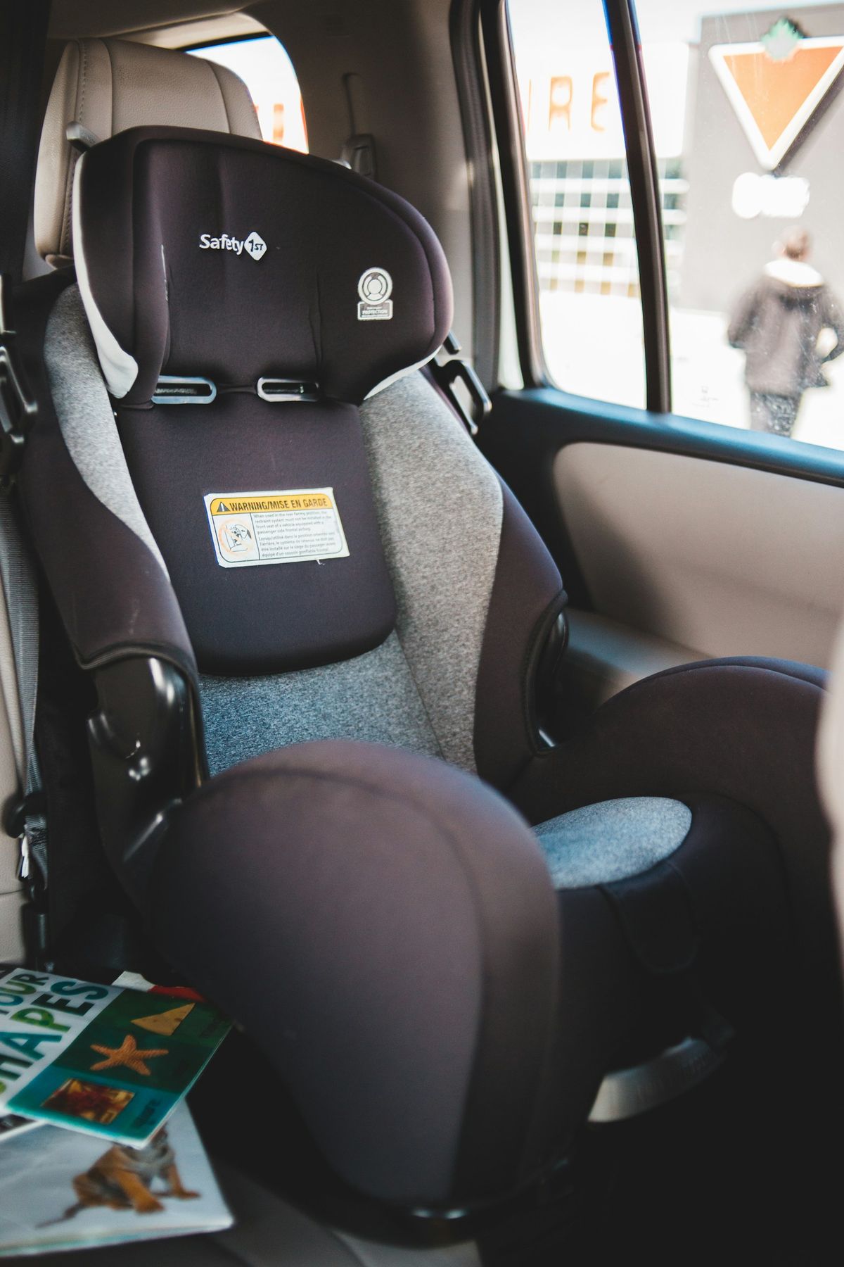 Child safety car seat installed in a car