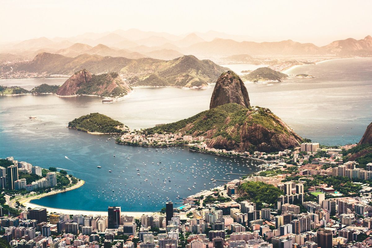 Aerial view of Rio de Janeiro cityscape near the sea