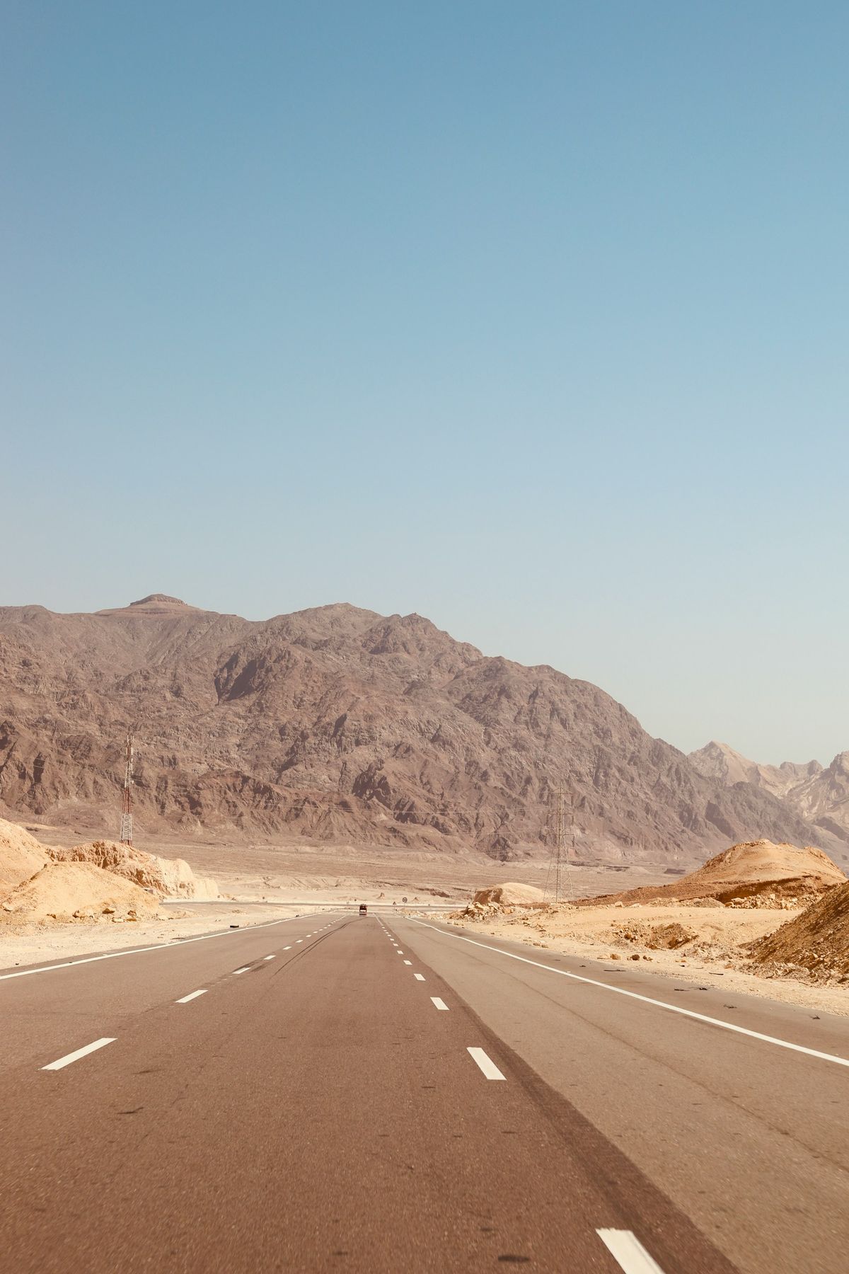 A desert highway with mountains in Egypt