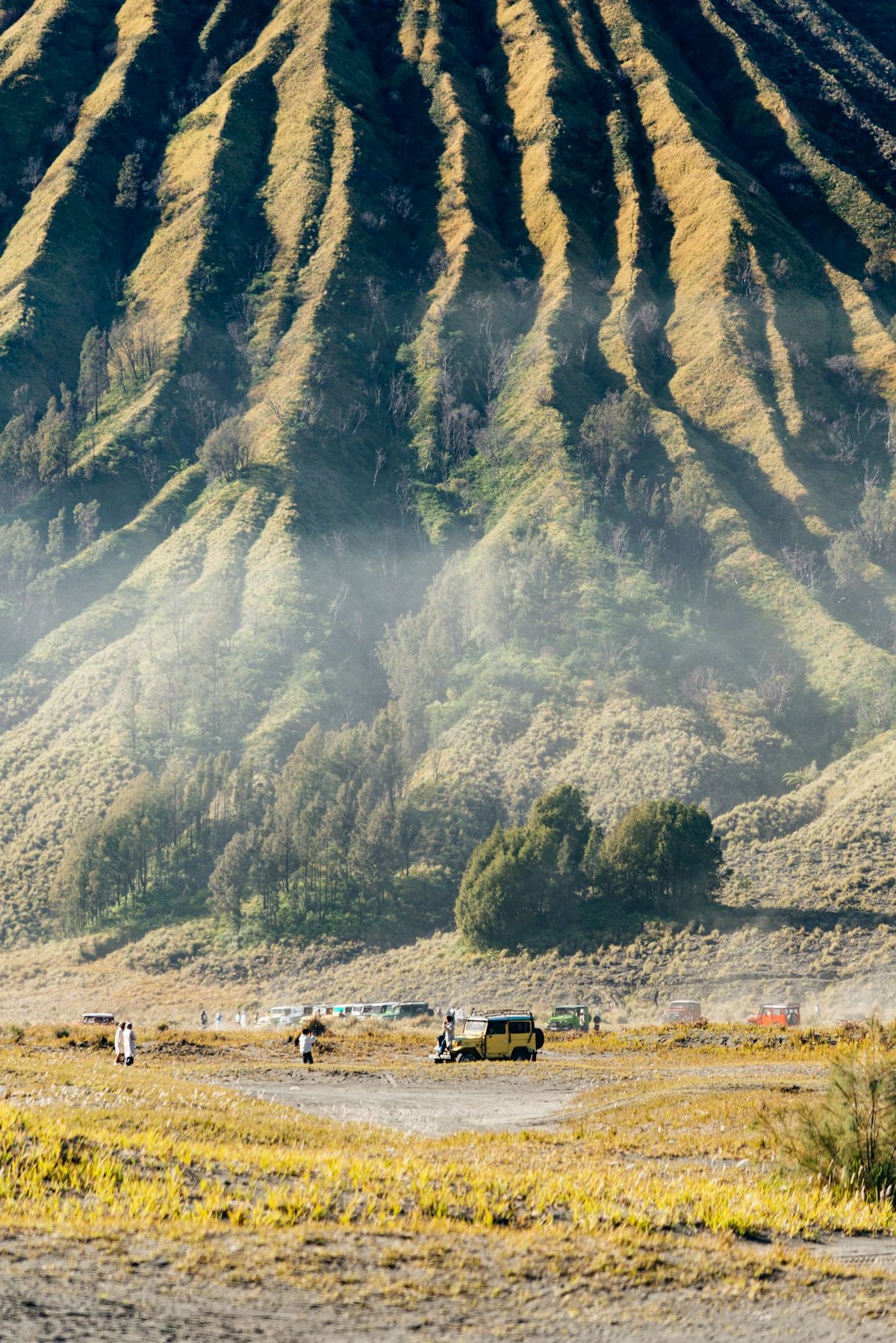 A mountain road with a jeep in Java, Indonesia
