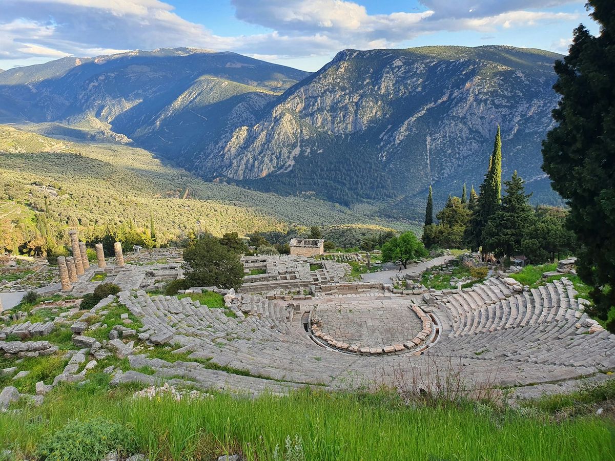 Ancient theatre ruins at Delphi set into the mountainside Greece