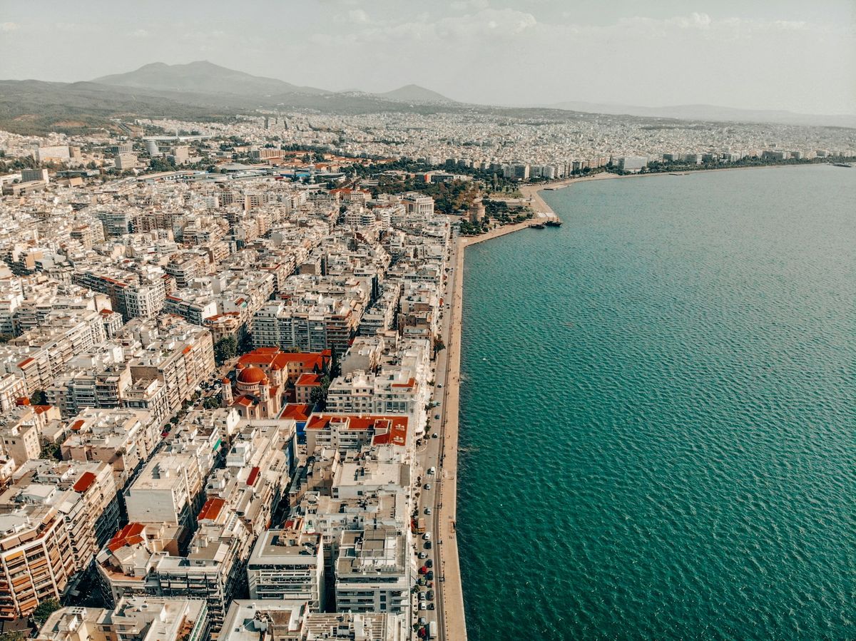 Aerial view of Athens city and coastline Greece