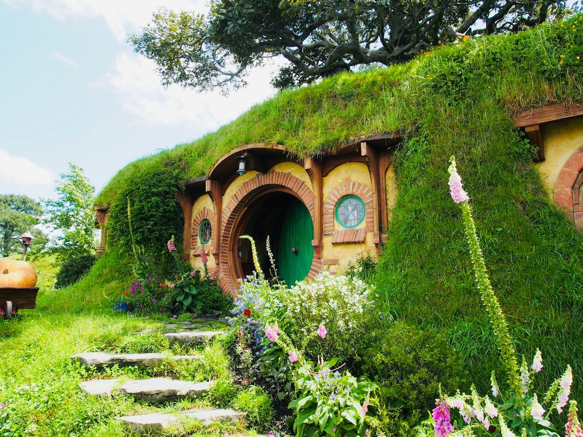 Rolling green hills of the Hobbiton movie set in Waikato