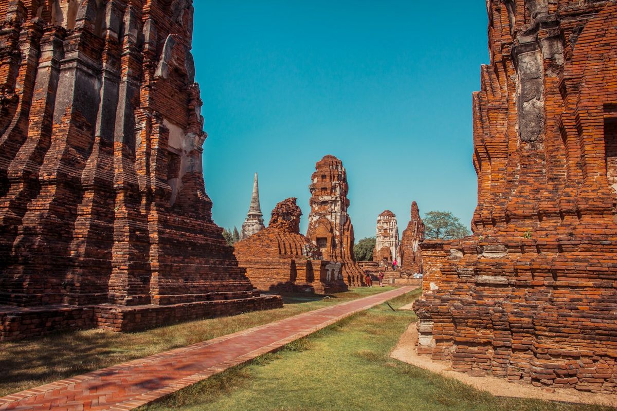 Ancient temple ruins at Ayutthaya historical park Thailand