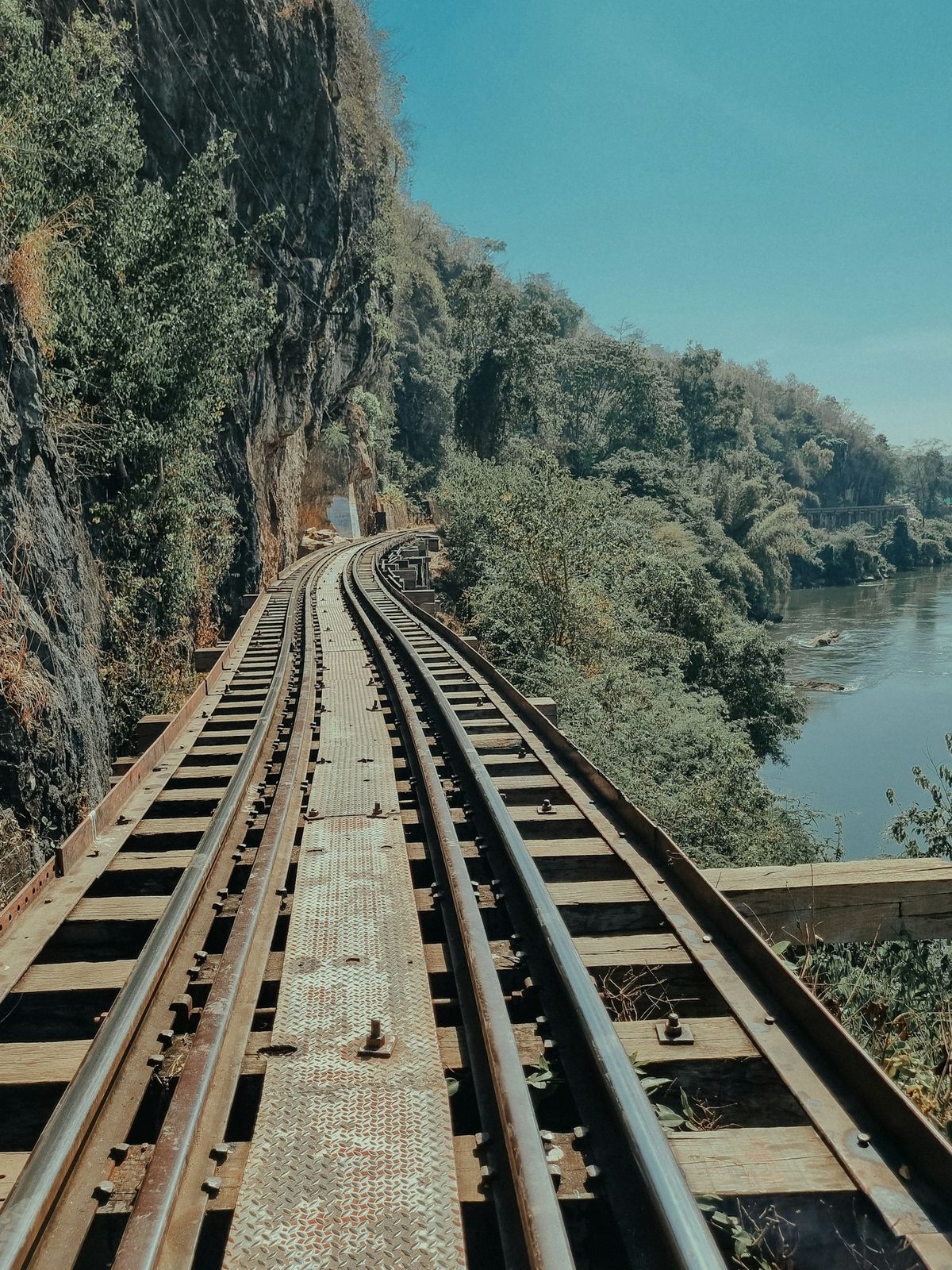 Death Railway track running along the river near Kanchanaburi