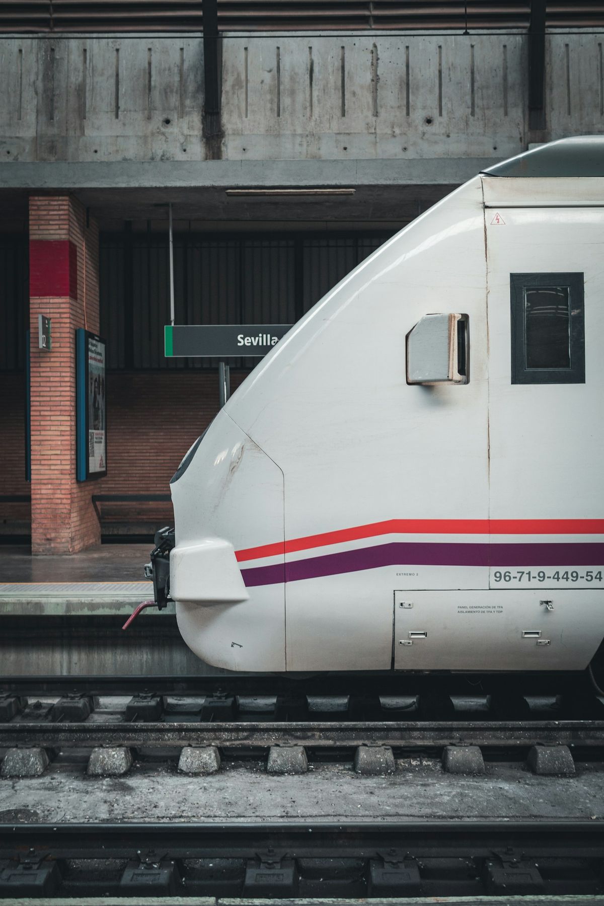 White high-speed bullet train at Spanish train station