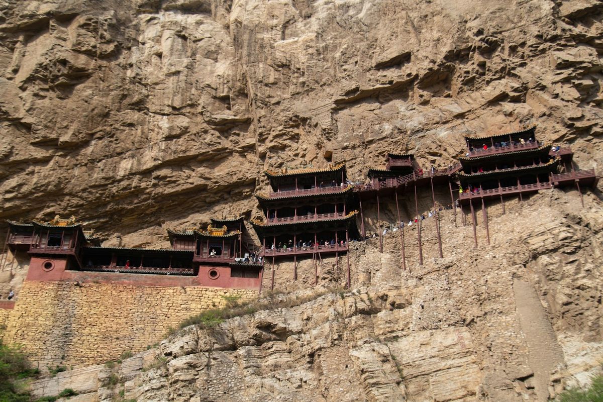 The Hanging Temple built into a cliffside near Datong, China