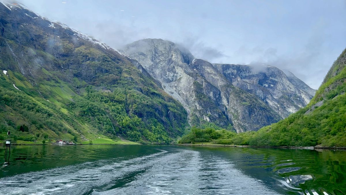 Aurlandsfjord in Norway with mountains rising from the water