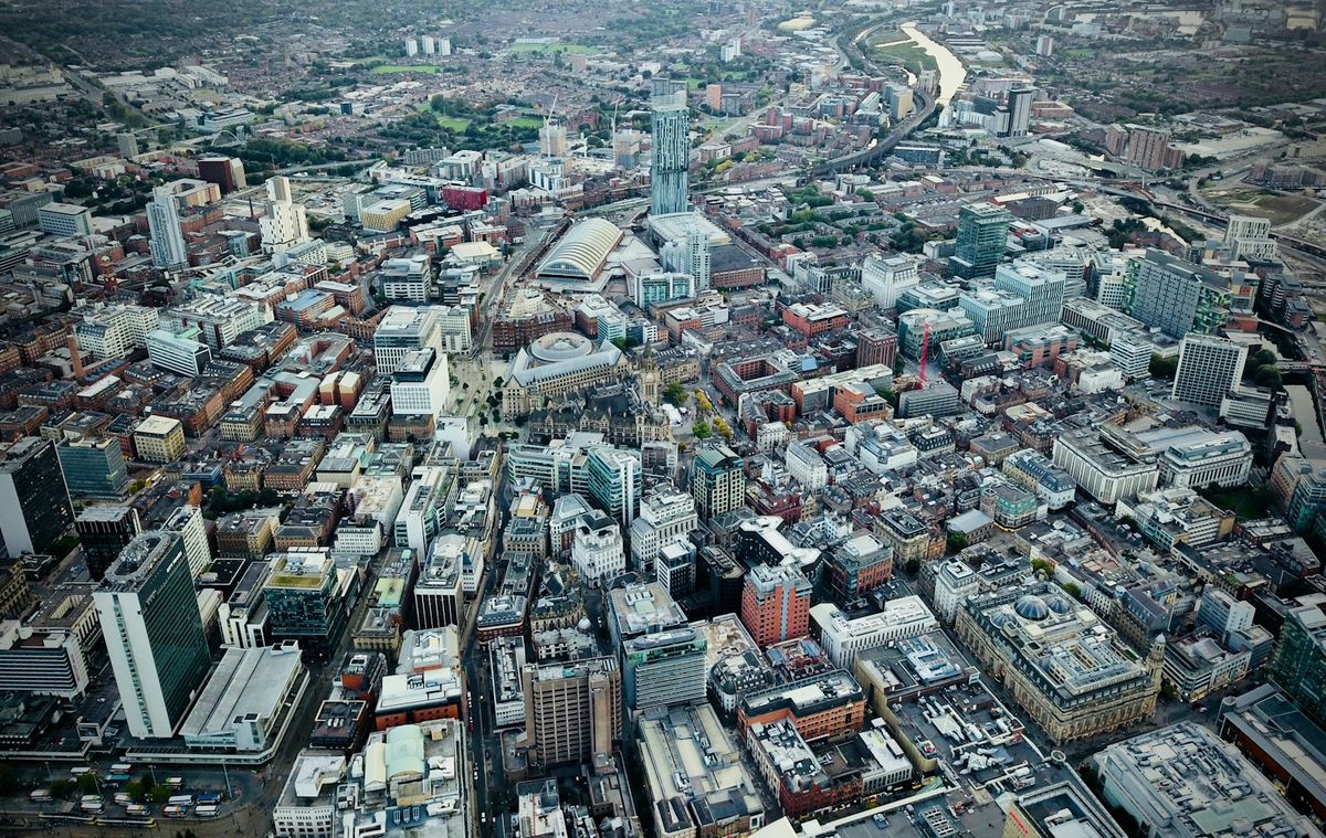Aerial view of Manchester city buildings during daytime