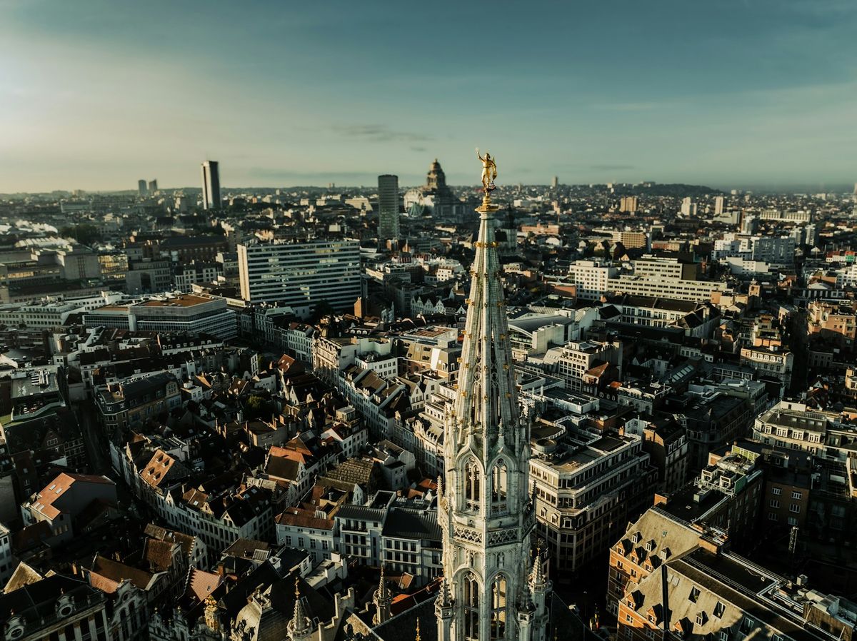 Aerial view of Brussels city with tall buildings