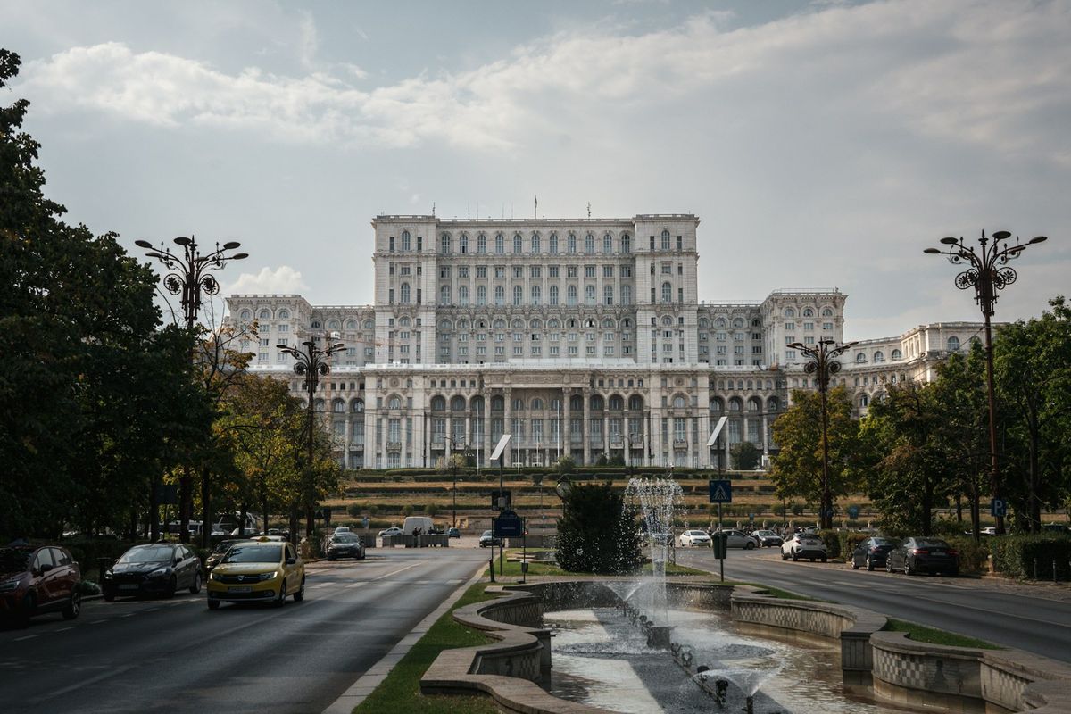 Bucharest Palace of Parliament with fountain