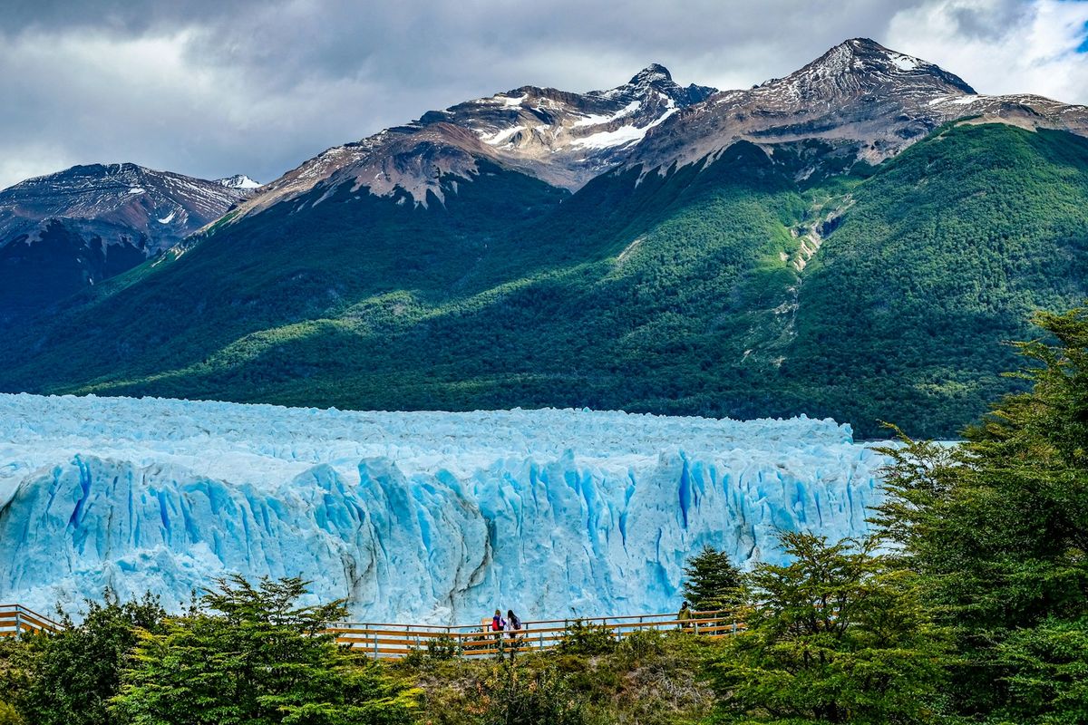 Perito Moreno Glacier with blue ice towering over the water, Patagonia, Argentina