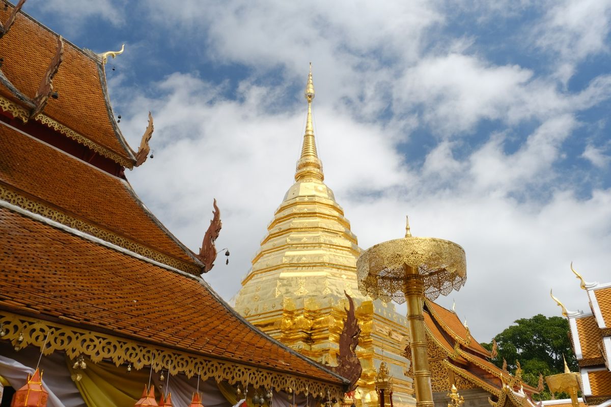 Golden chedi spire of Wat Phra That Doi Suthep temple near Chiang Mai
