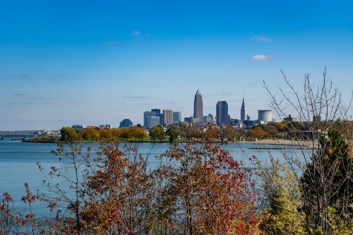 Cleveland skyline seen across Lake Erie