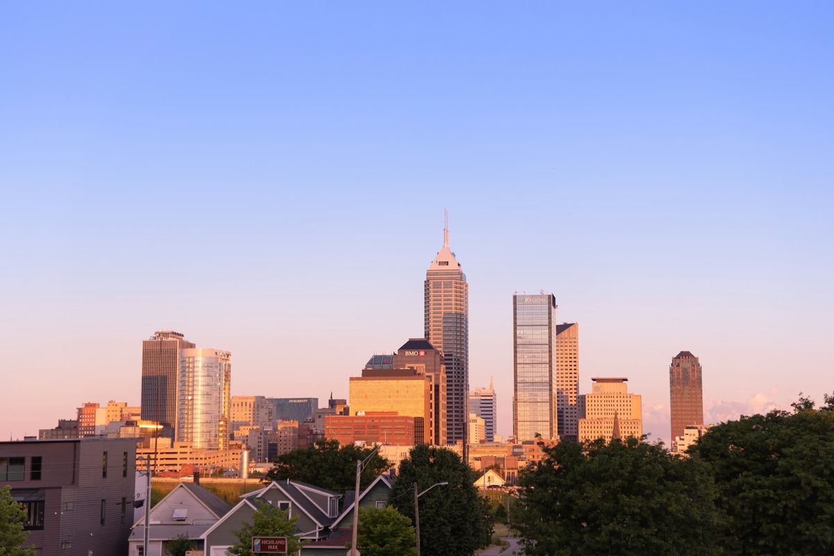 Indianapolis city skyline under blue sky