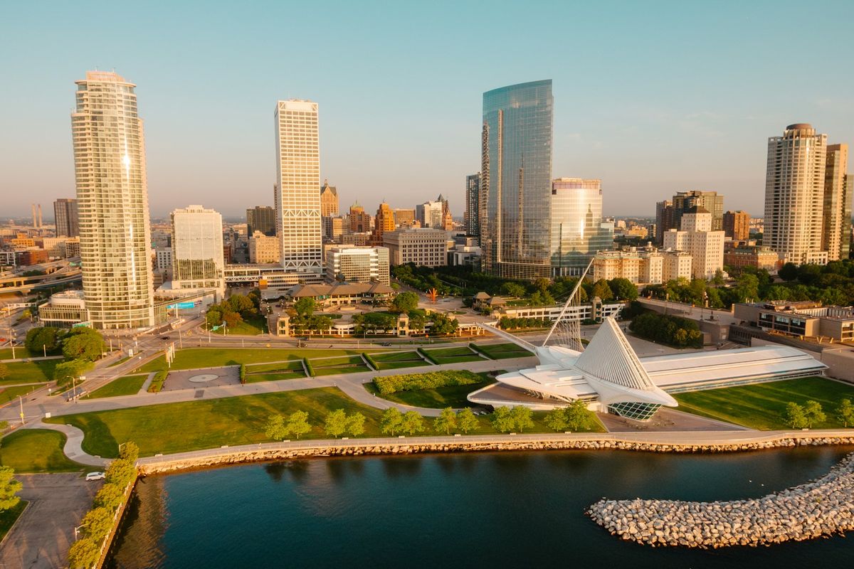 Milwaukee skyline viewed across Lake Michigan waterfront
