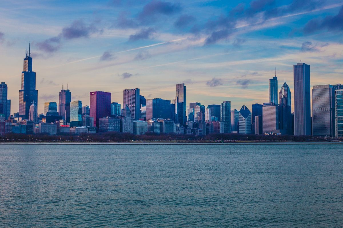 Chicago downtown skyscrapers viewed across Lake Michigan