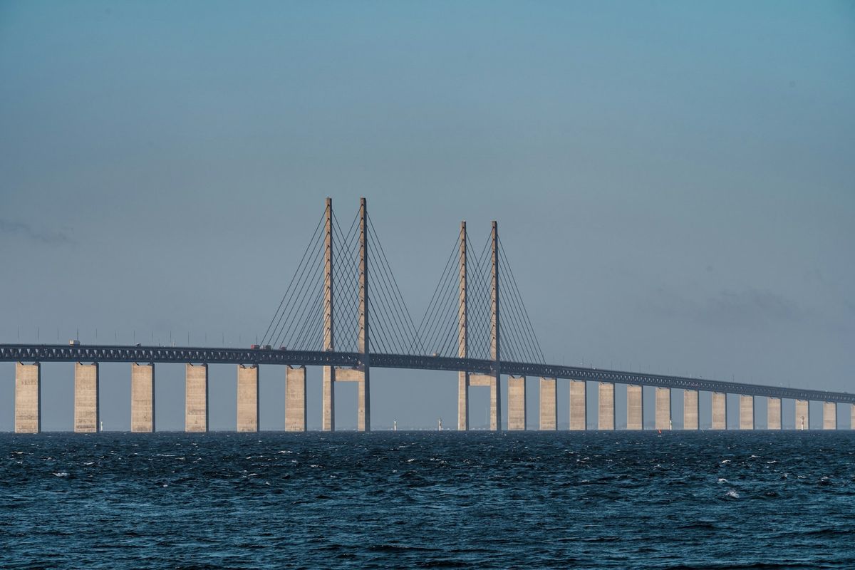 Oresund Bridge connecting Copenhagen and Malmo over the water