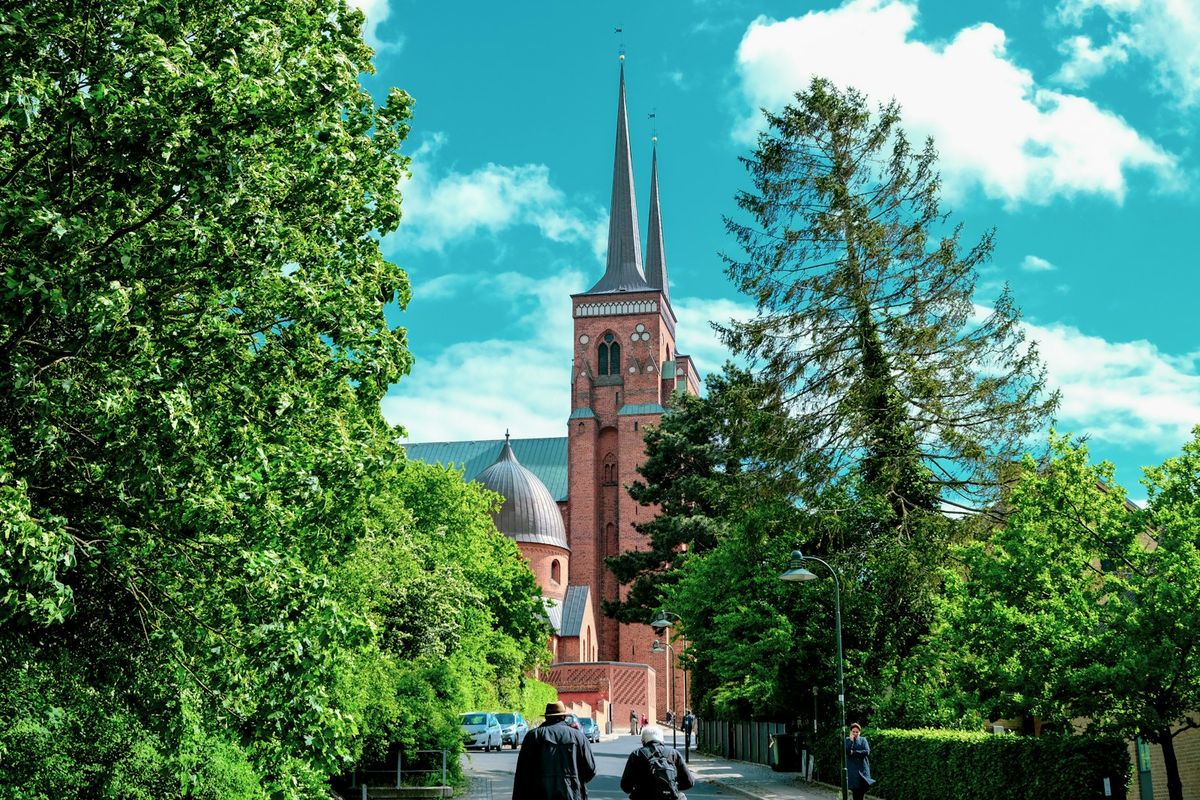 Roskilde Cathedral with its twin spires in Denmark