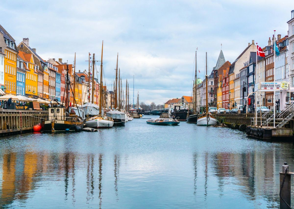 Colorful boats in Copenhagen canal, Denmark