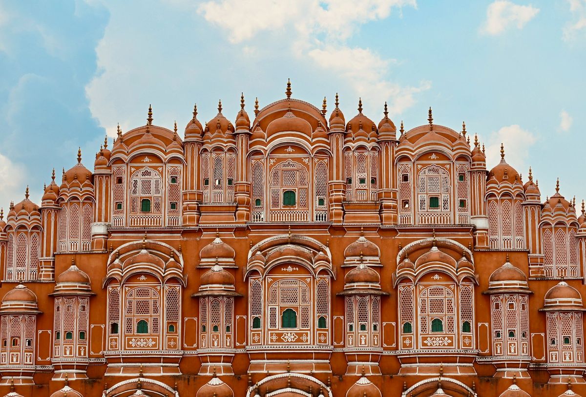 Hawa Mahal palace with many windows and arches in Jaipur, India
