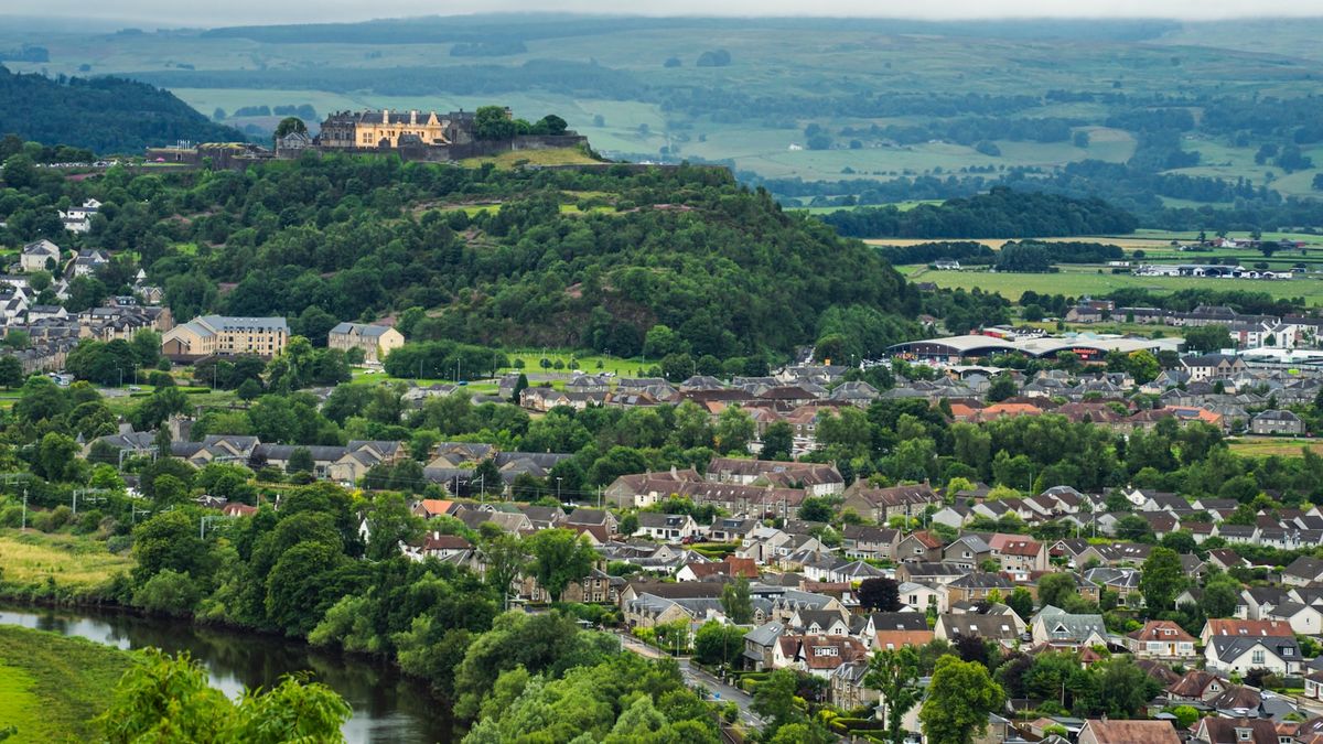 Stirling Castle on a hill overlooking the town, Scotland