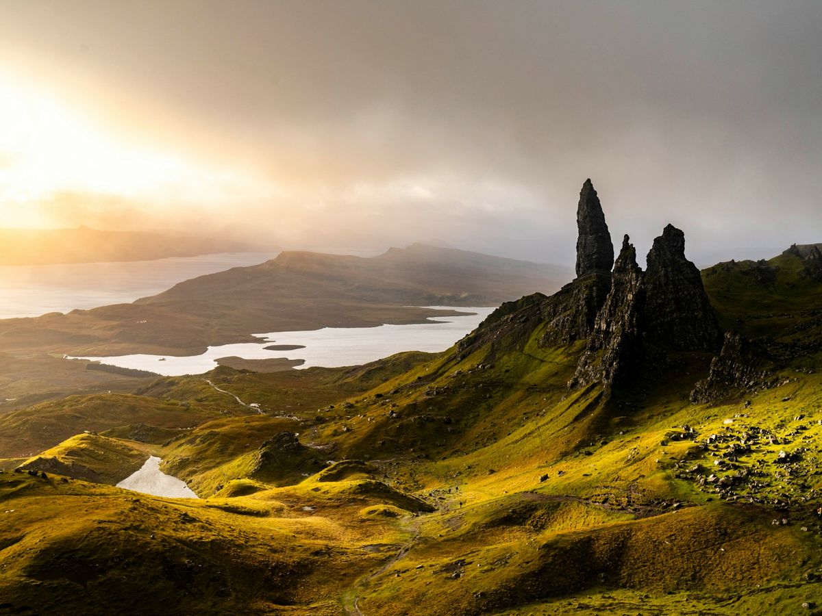 Mountain range and loch on the Isle of Skye, Scotland