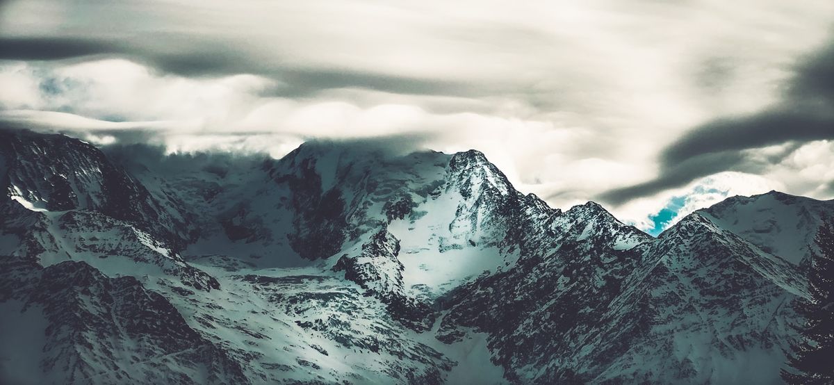 Snow-covered Alpine peaks panorama Mont Blanc Chamonix France