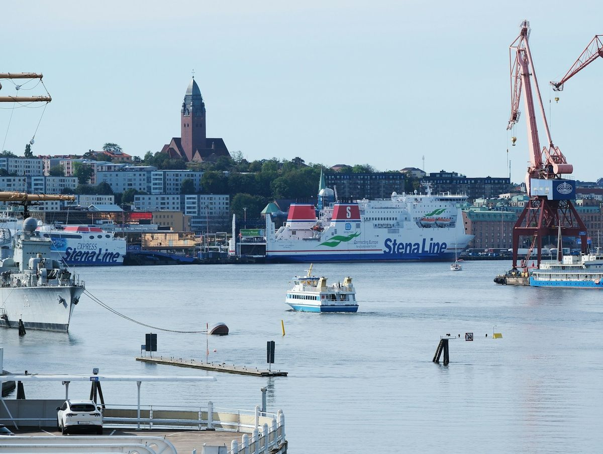 Gothenburg harbor with boats and city buildings Sweden