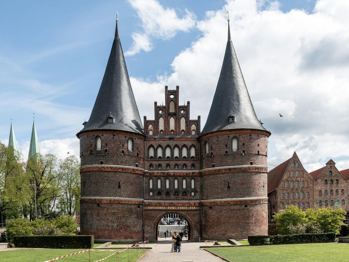 Holstentor gate with twin towers in Lubeck, Germany