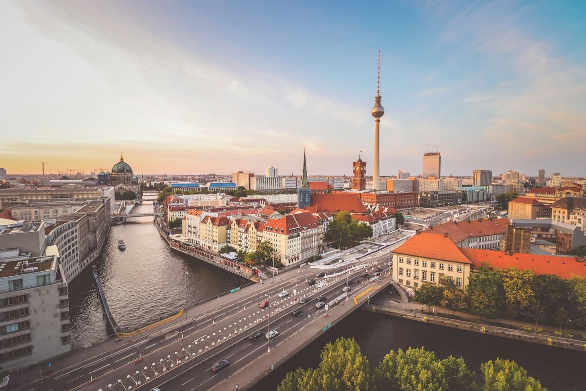 Berlin cityscape with river and buildings