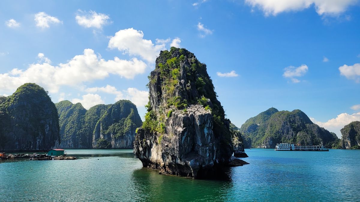 Limestone karsts in Ha Long Bay area near Cat Ba Island, Vietnam