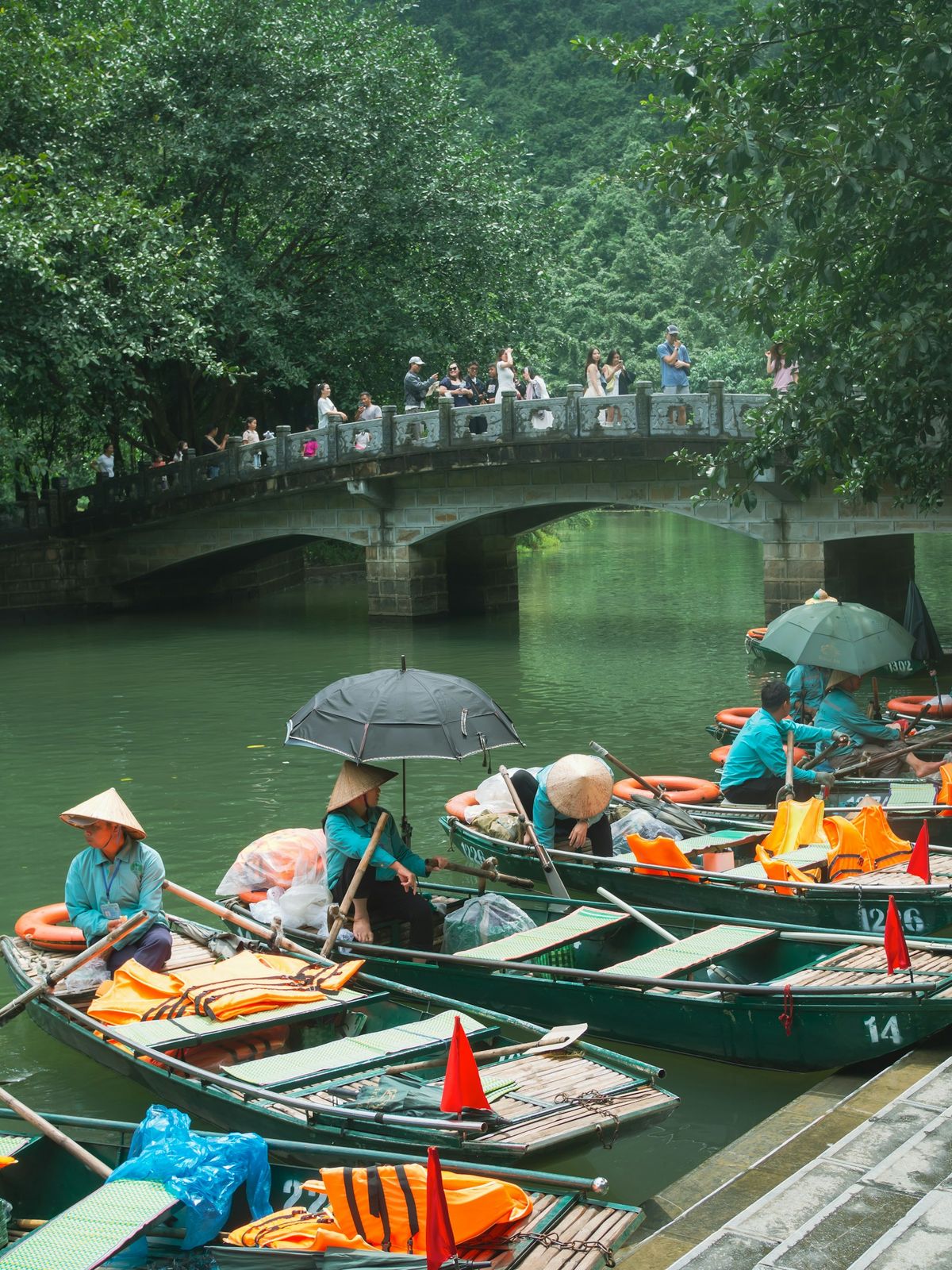 Traditional rowing boats on the river at Tam Coc, Vietnam