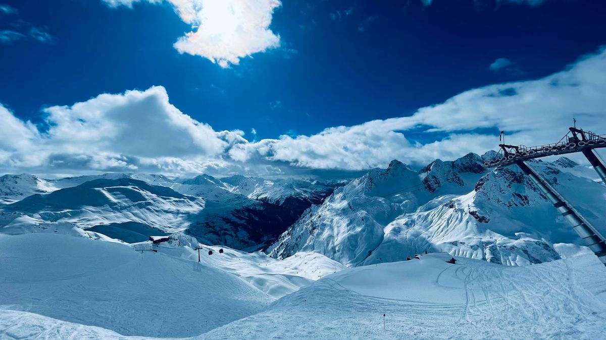 Snow-covered mountain with ski lift near St Anton am Arlberg