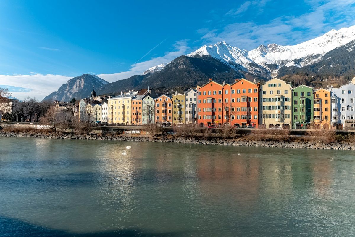 Innsbruck river and mountain panorama Austria