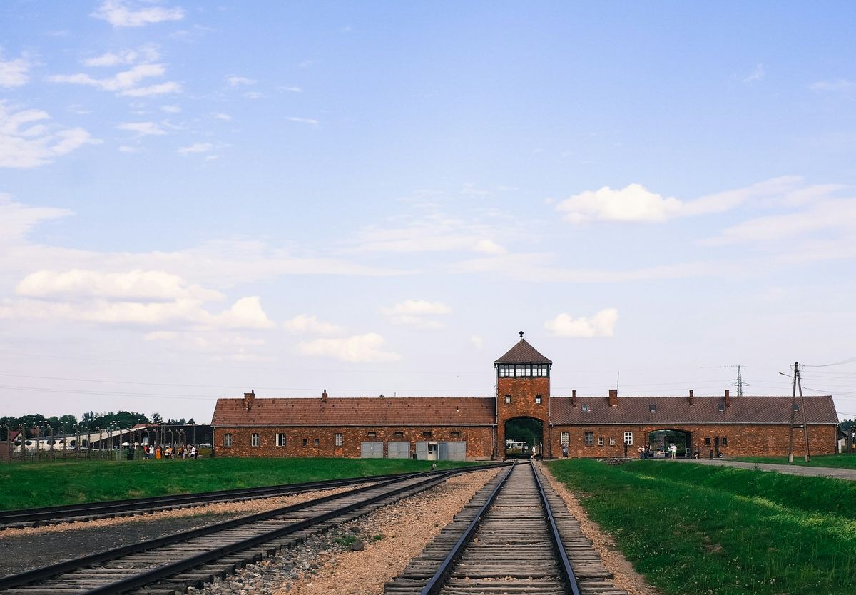 The railway tracks leading to the Auschwitz-Birkenau memorial site