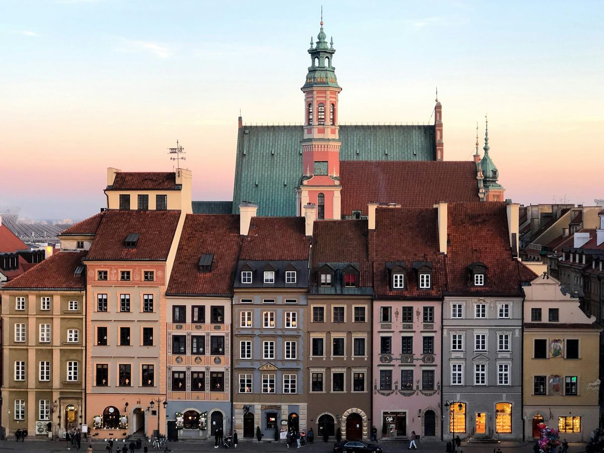 Colourful historic buildings in Krakow old town