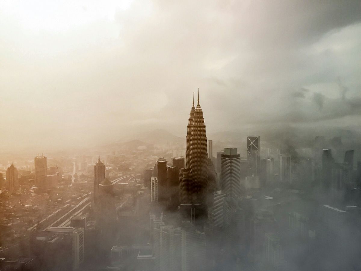 Petronas Twin Towers Kuala Lumpur aerial landscape