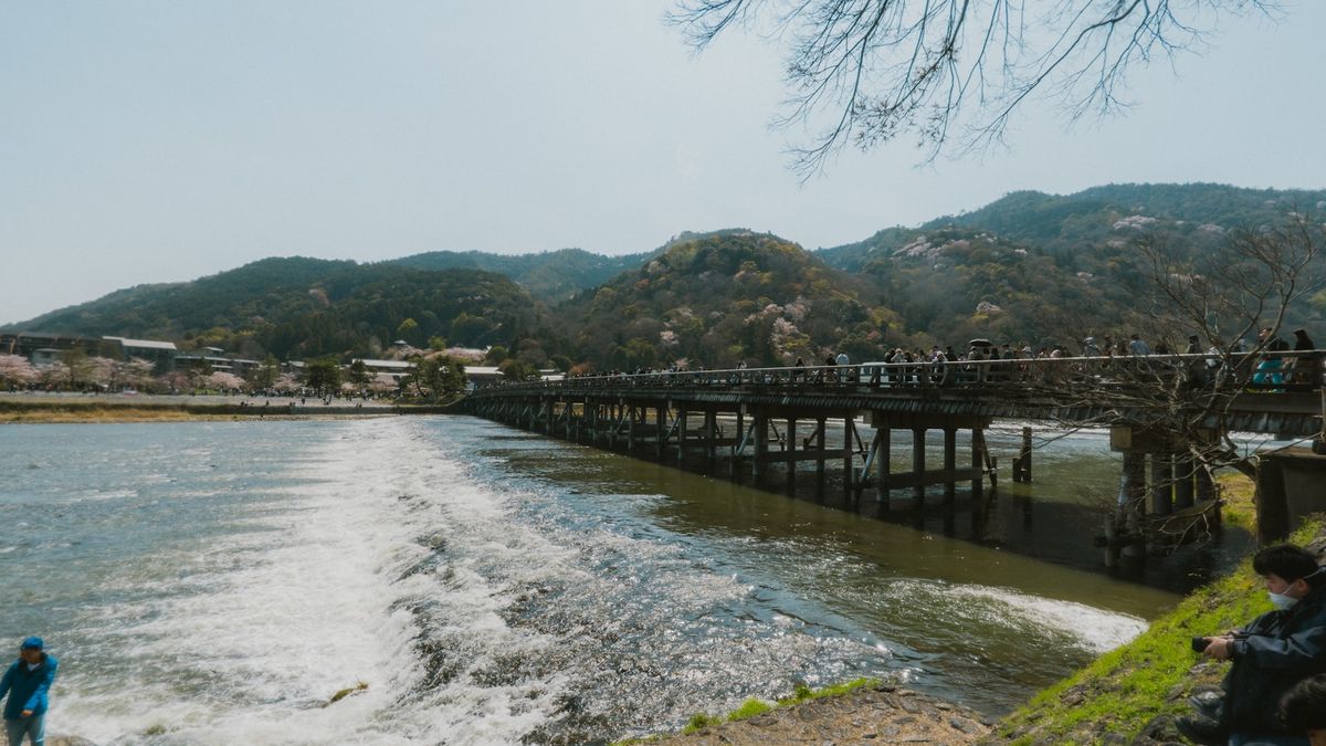 Togetsukyo Bridge over the river in Arashiyama, Kyoto